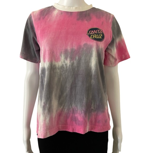 SANTA CRUZ Skateboard Contra Dot Pink Gray Tie Dye short sleeve Tee Shirt- small - Picture 1 of 8